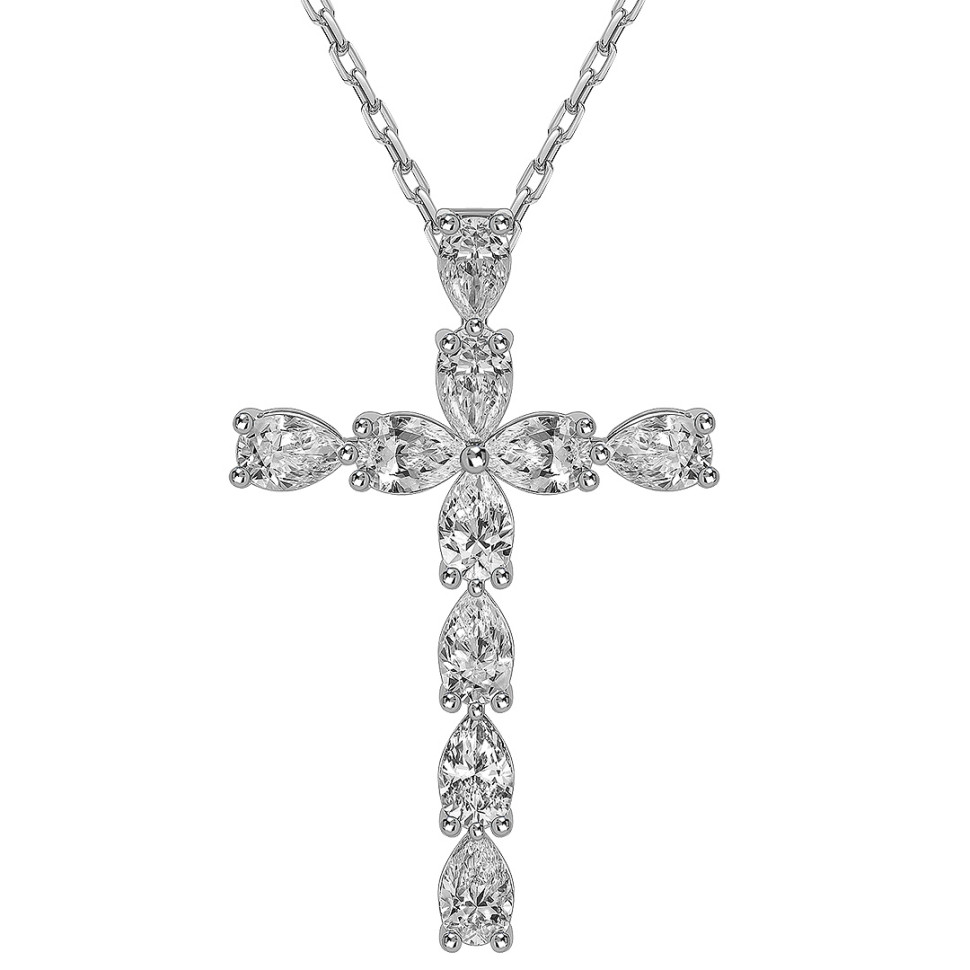 Колье крест из белого золота с бриллиантами (063683)