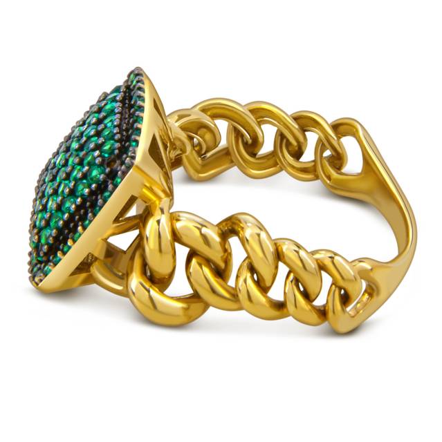 Кольцо из жёлтого золота с зелёными фианитами (057867)