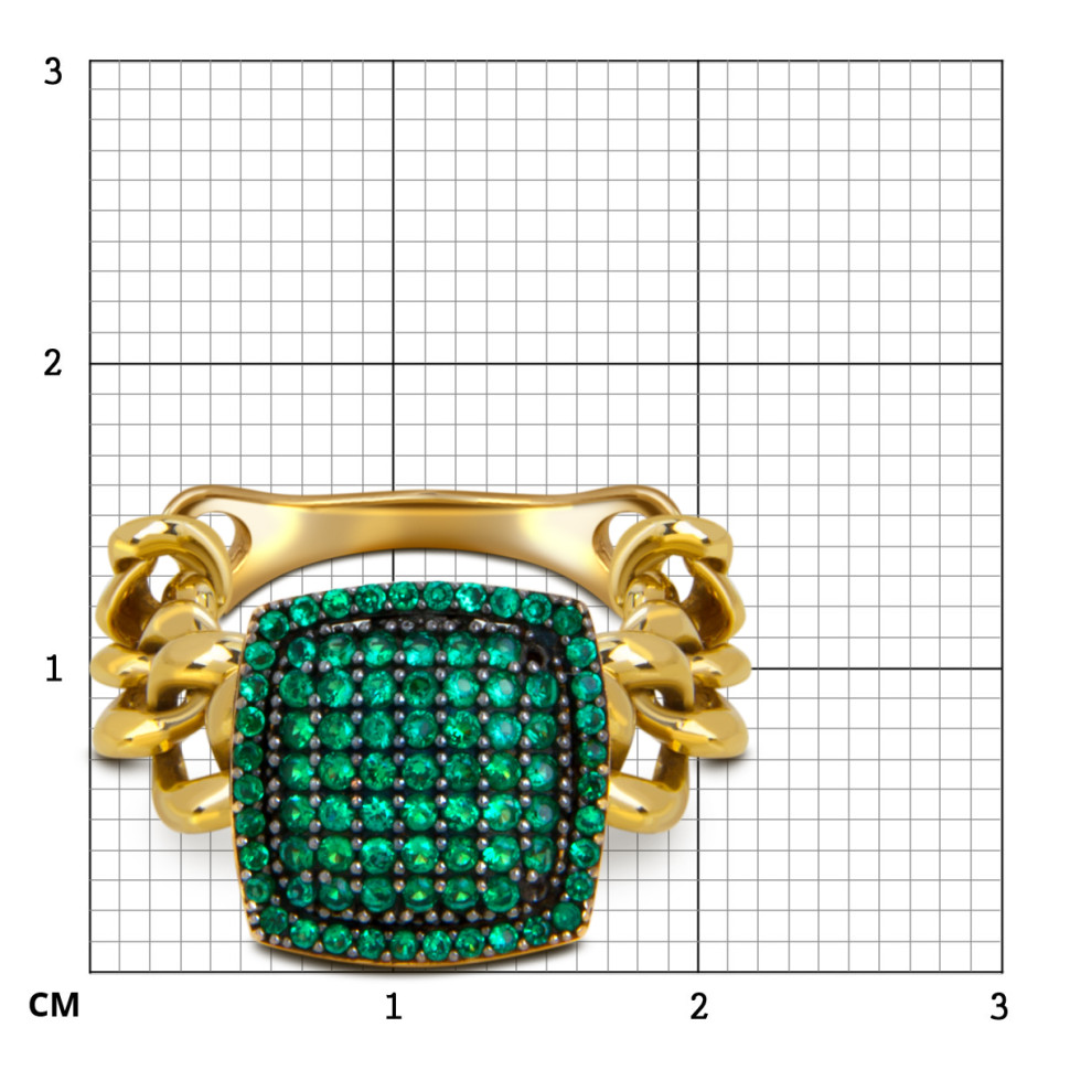 Кольцо из жёлтого золота с зелёными фианитами (057867)