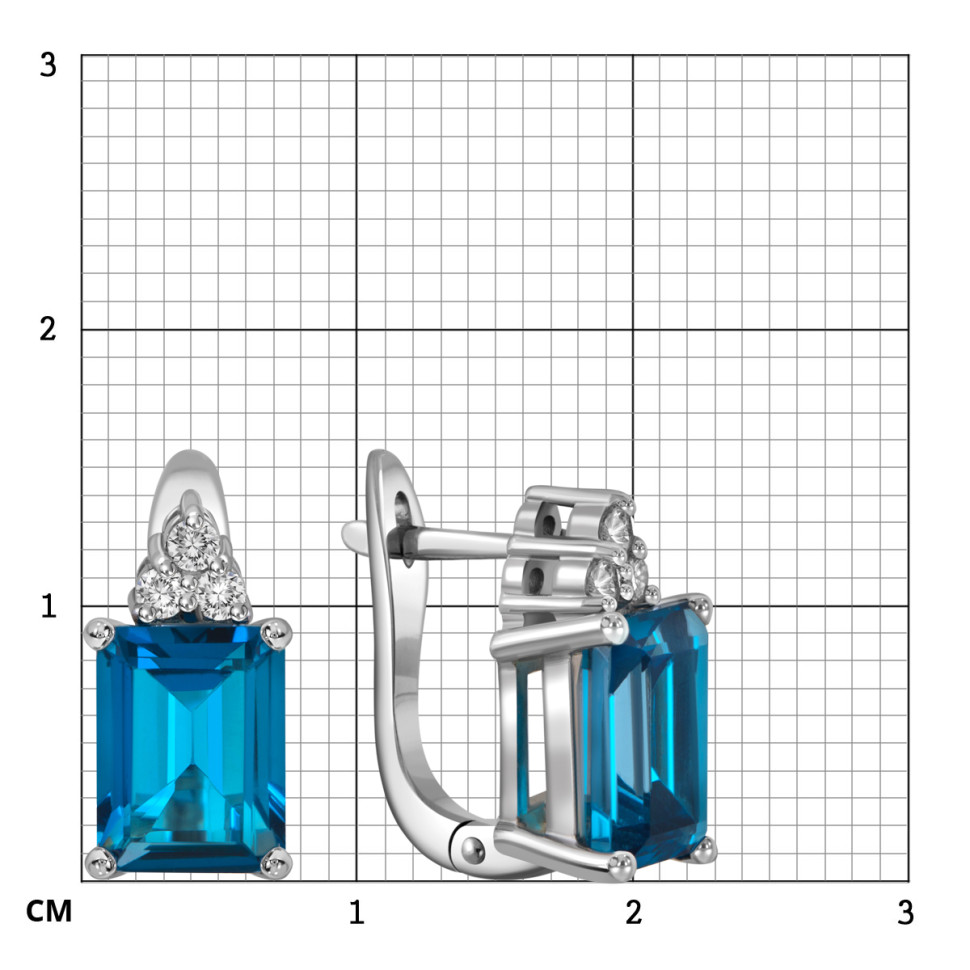 Серьги из белого золота с бриллиантами и лондон топазом (057507)
