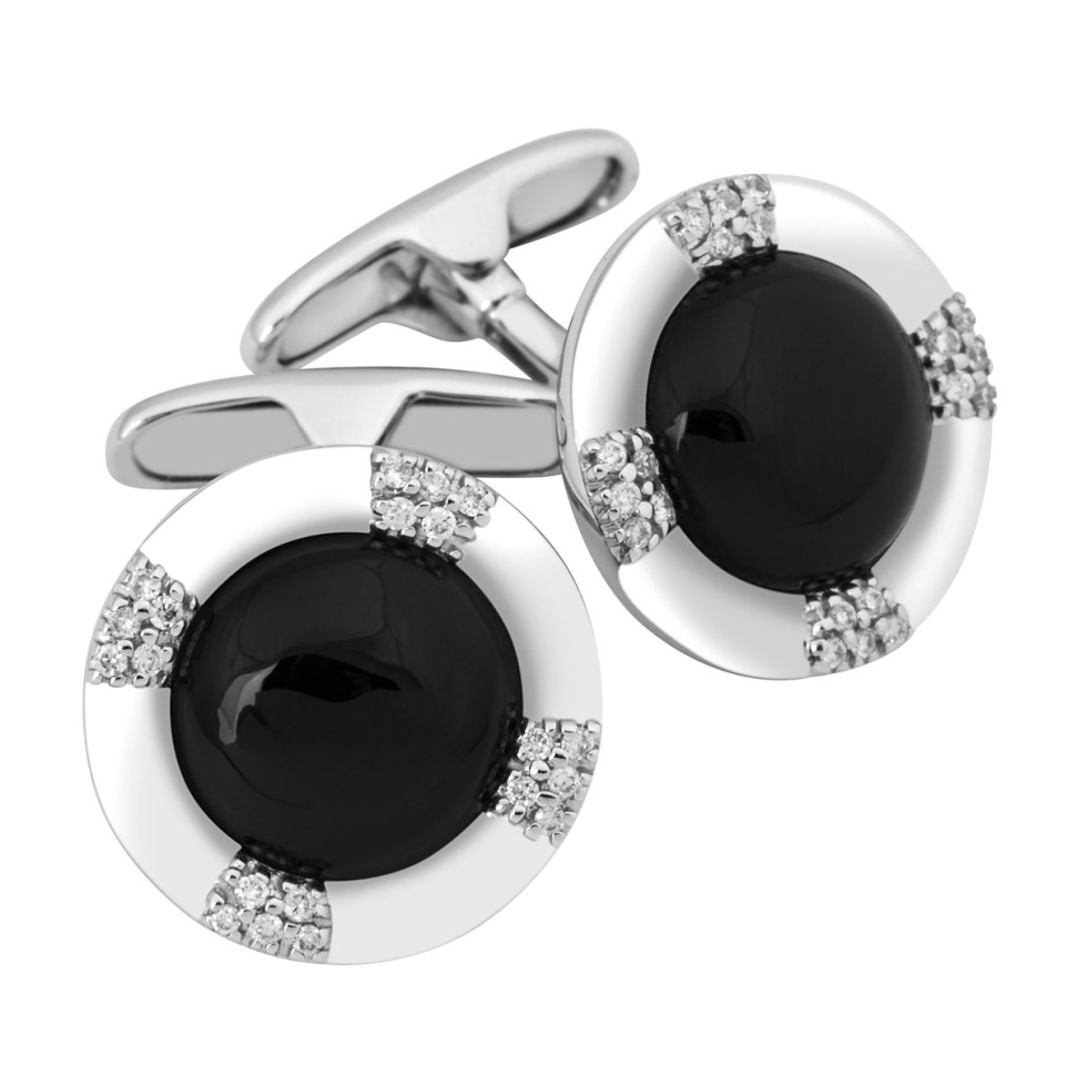Запонки с бриллиантами и ониксом (018313)