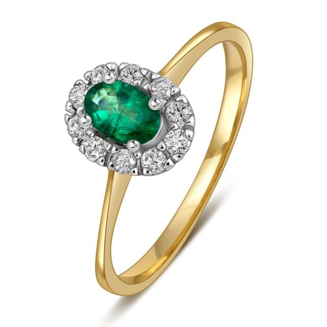 Кольцо из жёлтого золота с бриллиантами и изумрудом (018628)