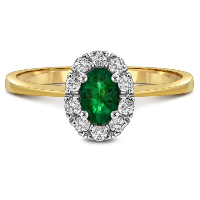 Кольцо из жёлтого золота с бриллиантами и изумрудом (018628)