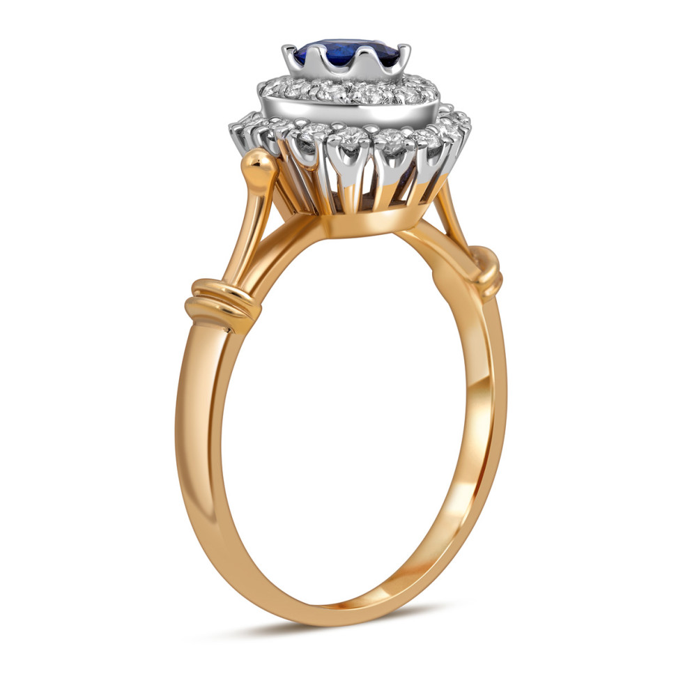 Кольцо из комбинированного золота с бриллиантами и сапфиром (018115)