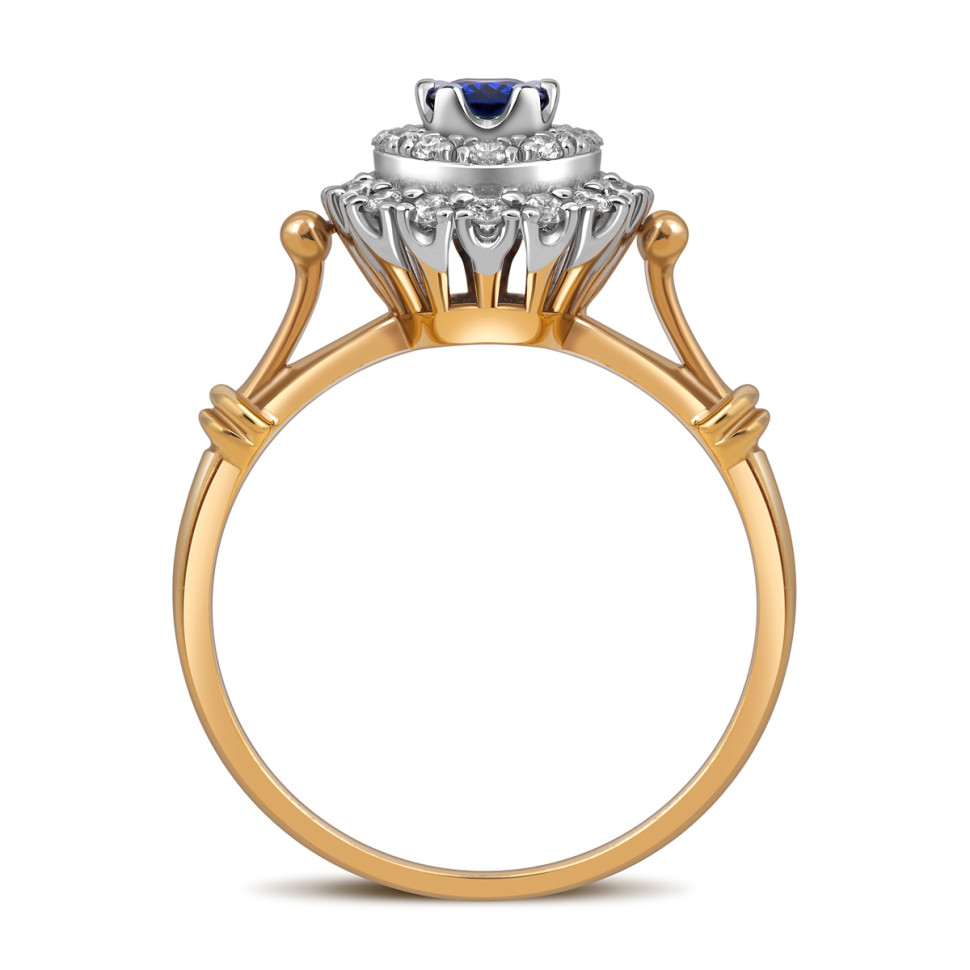 Кольцо из комбинированного золота с бриллиантами и сапфиром (018115)