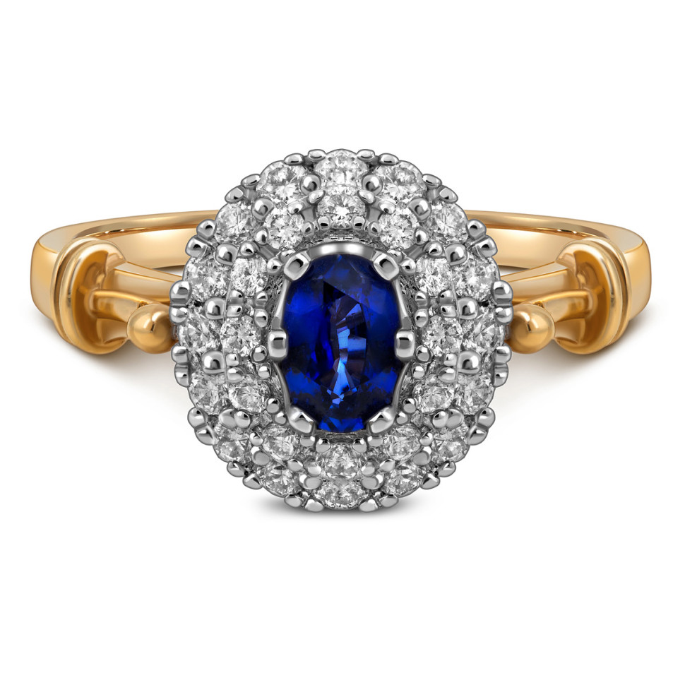 Кольцо из комбинированного золота с бриллиантами и сапфиром (018115)