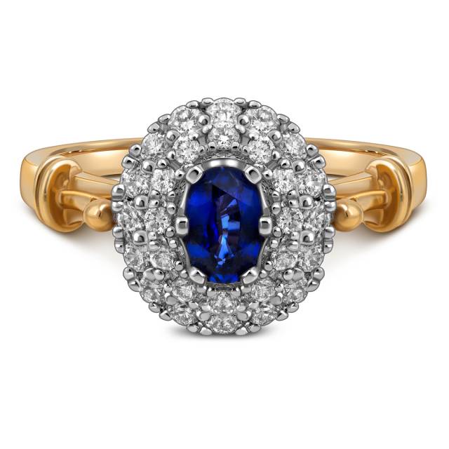 Кольцо из комбинированного золота с бриллиантами и сапфиром (018115)