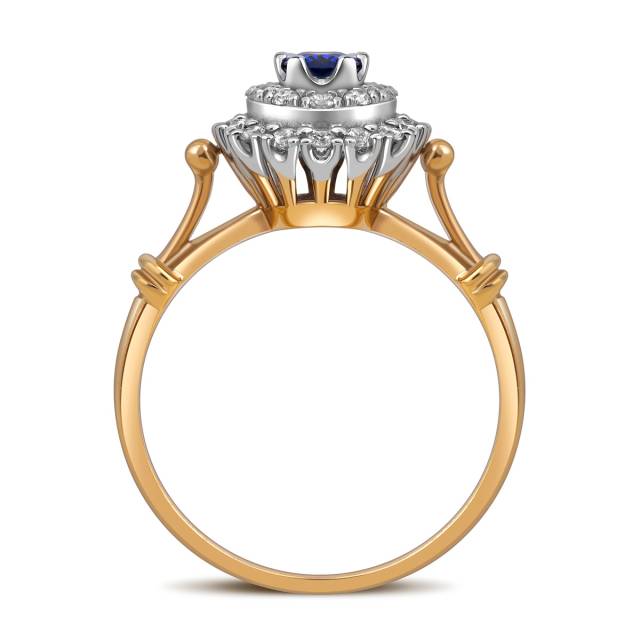 Кольцо из комбинированного золота с бриллиантами и сапфиром (018115)