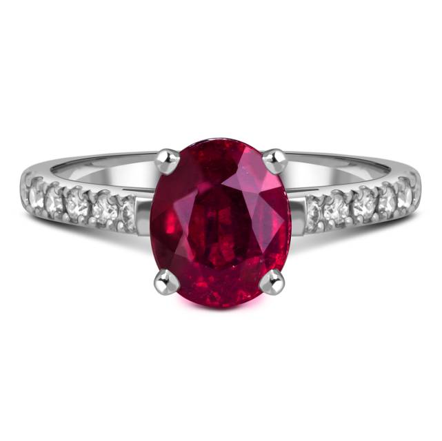 Кольцо из белого золота с бриллиантами и рубином (059498)