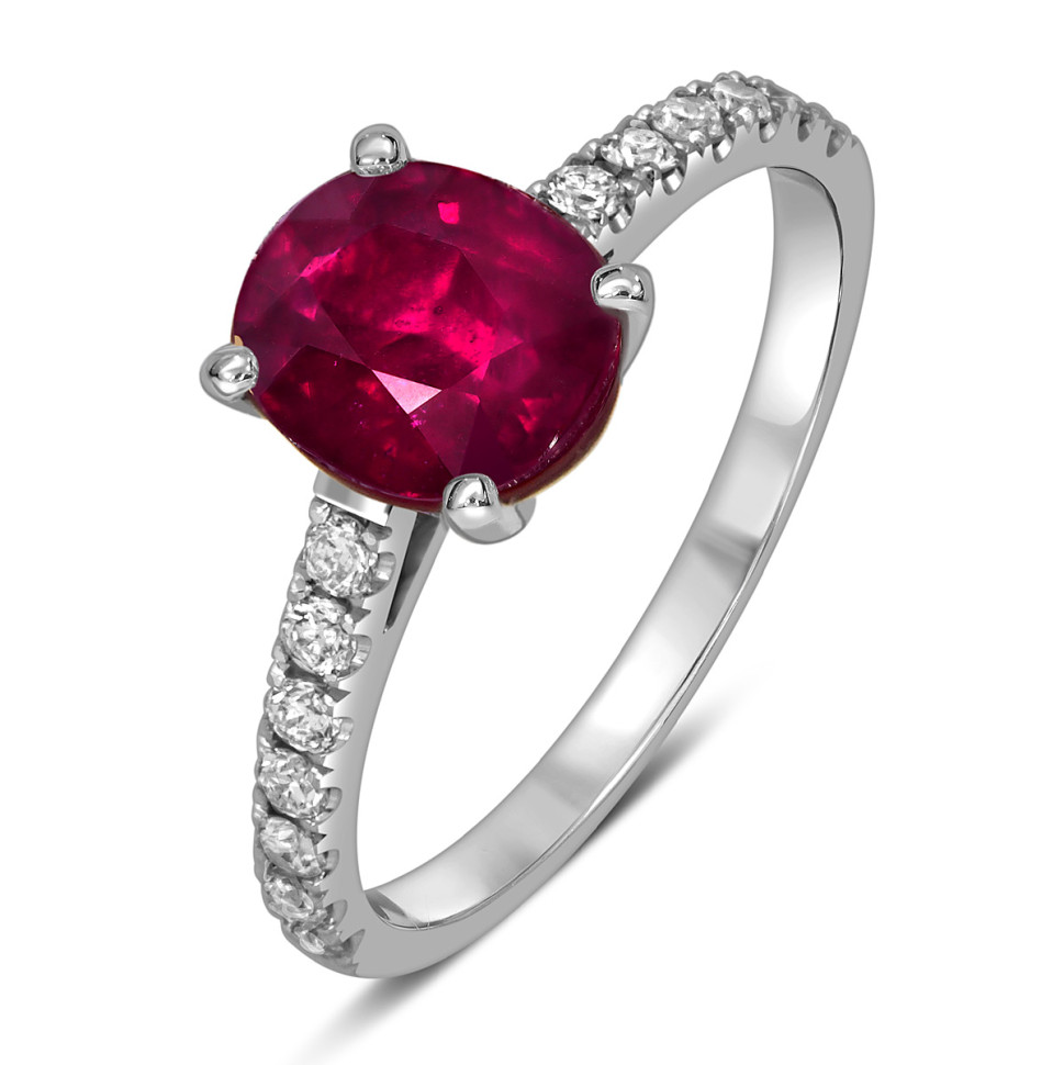 Кольцо из белого золота с бриллиантами и рубином (059498)