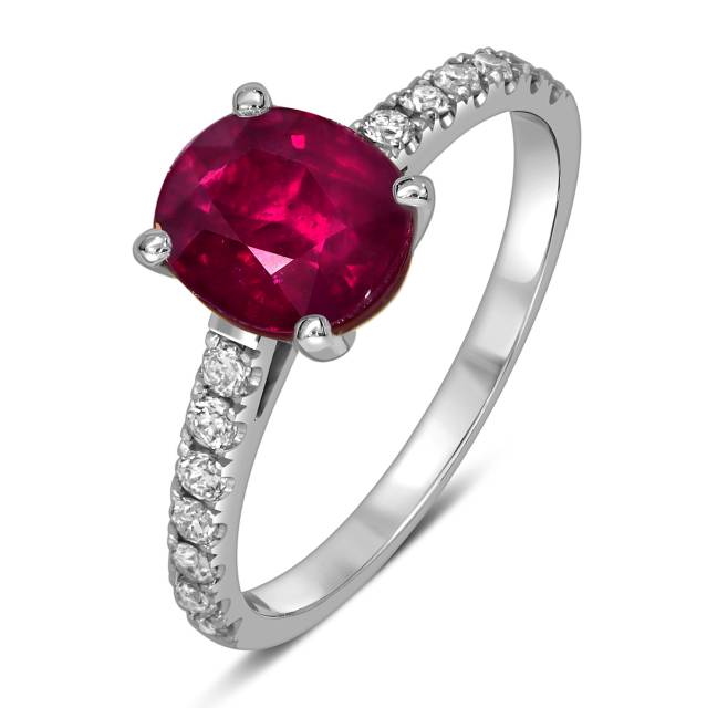 Кольцо из белого золота с бриллиантами и рубином (059498)