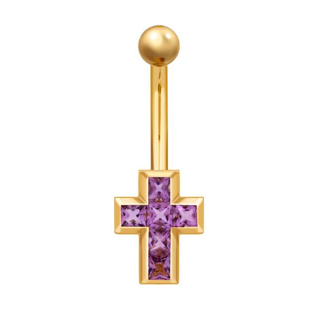Пирсинг из жёлтого золота с аметистами (041956)