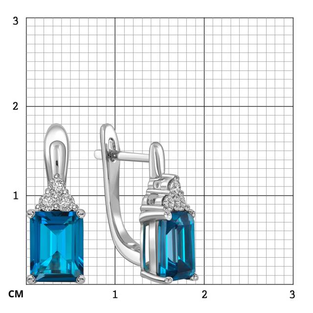 Серьги из белого золота с бриллиантами и лондон топазом (059187)