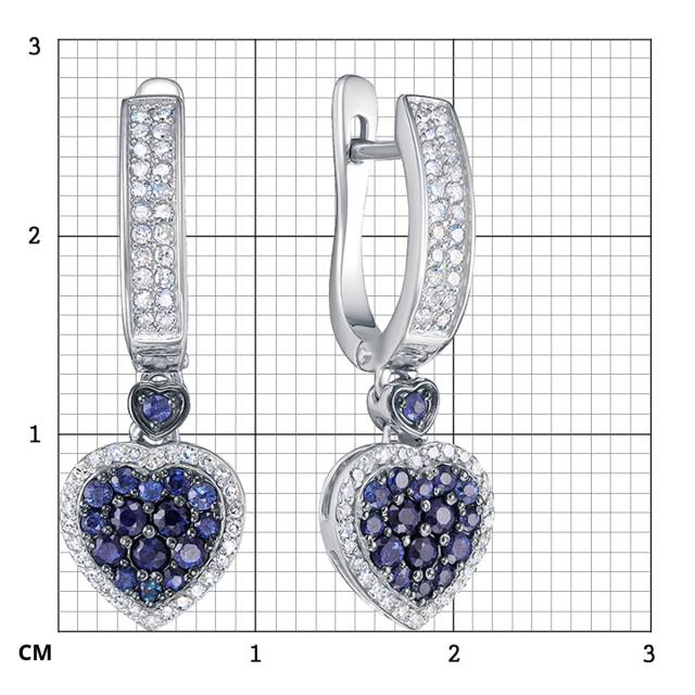 Серьги из белого золота с бриллиантами и сапфирами (060398)