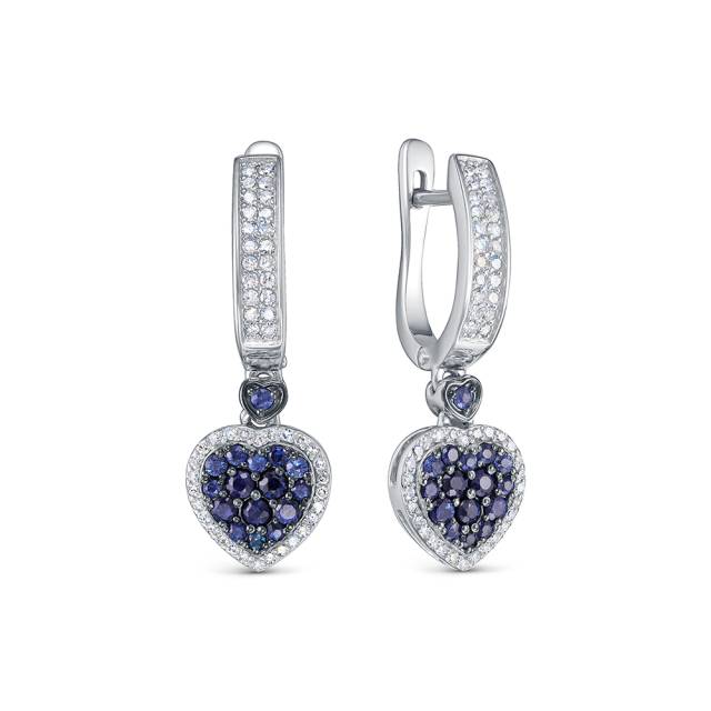 Серьги из белого золота с бриллиантами и сапфирами (060398)