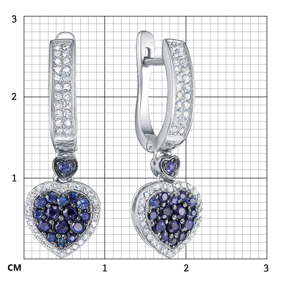 Серьги из белого золота с бриллиантами и сапфирами (060398)