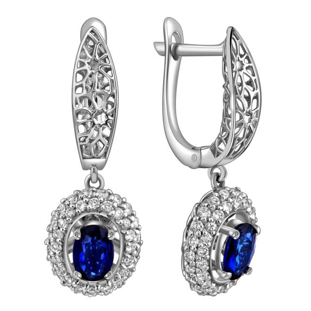 Серьги из белого золота с бриллиантами и сапфирами (025266)