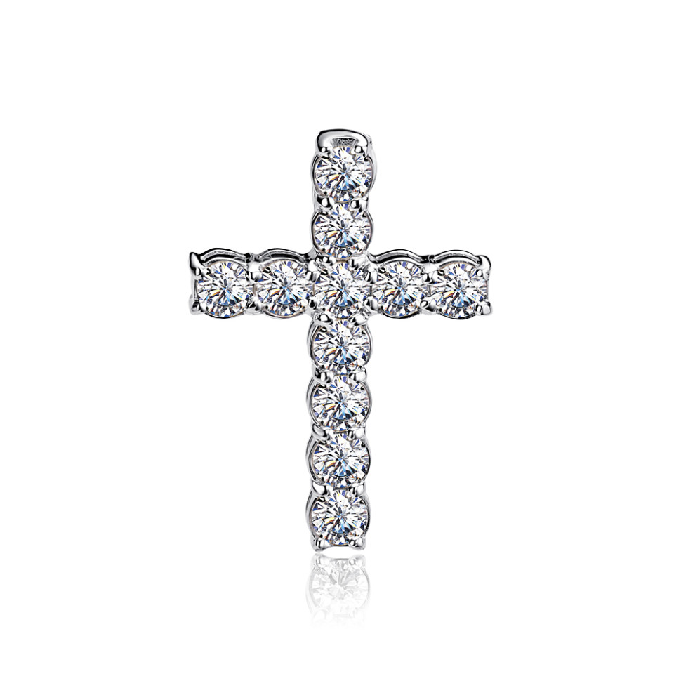 Кулон крест из белого золота с бриллиантами (053100)