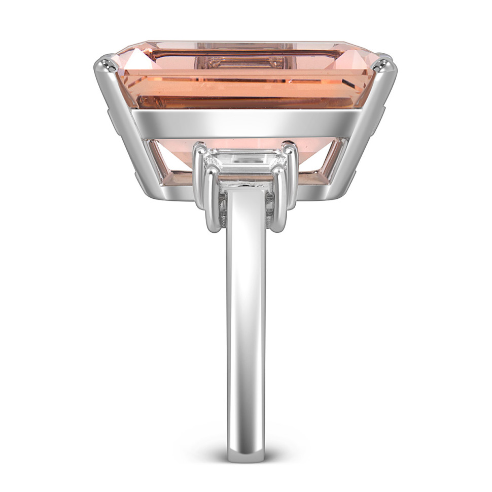 Кольцо из белого золота с бриллиантами и морганитом (054506)