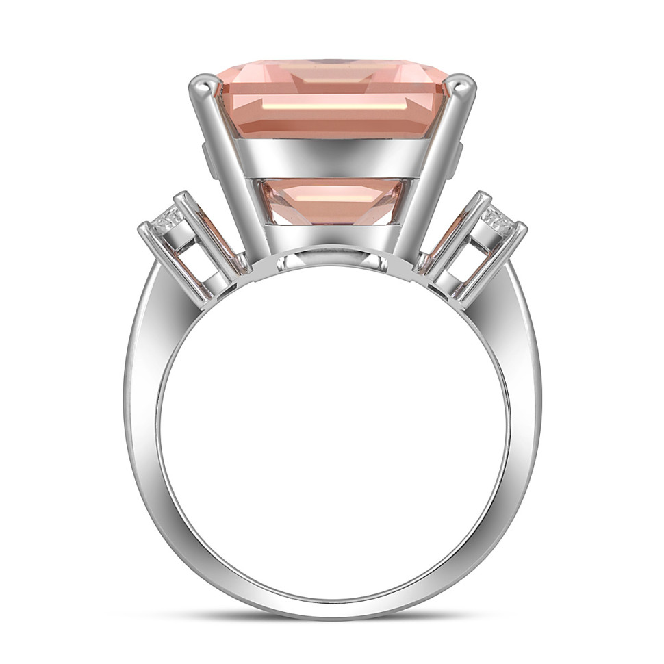 Кольцо из белого золота с бриллиантами и морганитом (054506)