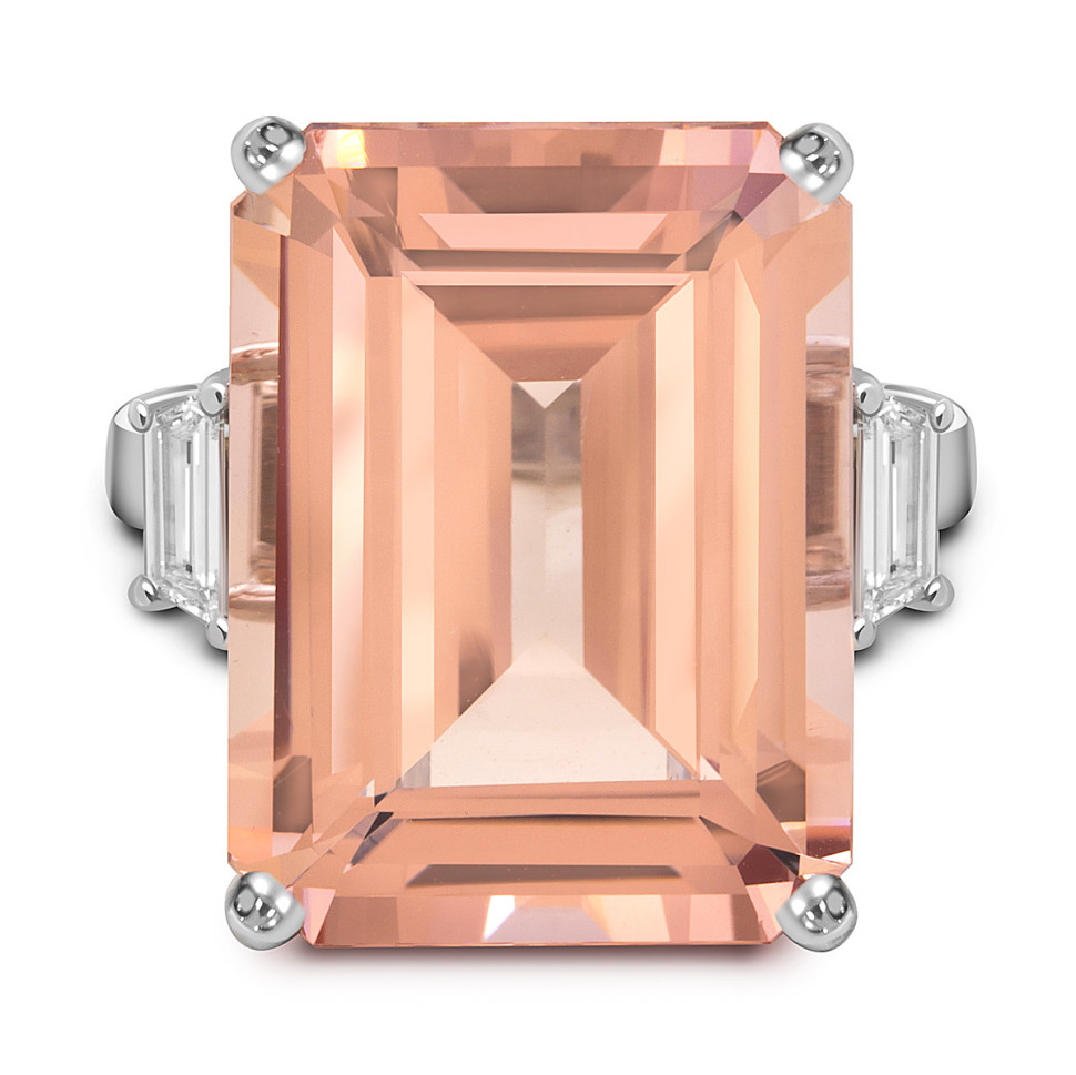 Кольцо из белого золота с бриллиантами и морганитом (054506)