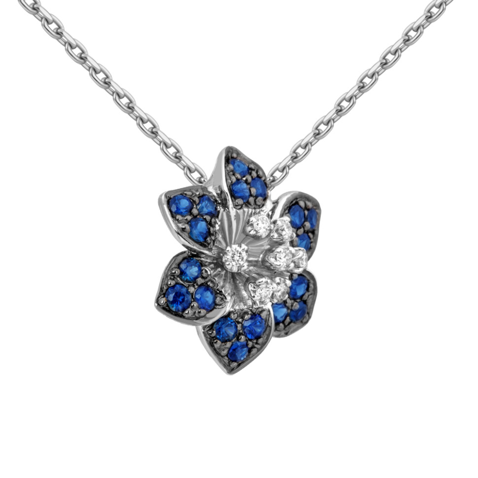 Колье из белого золота с бриллиантами и сапфирами (063601)