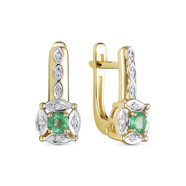 Серьги из жёлтого золота с бриллиантами и изумрудами (054793)