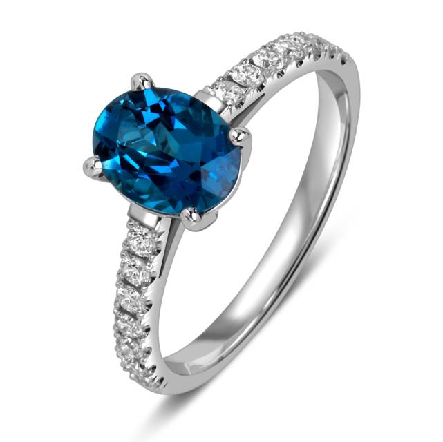 Кольцо из белого золота с бриллиантами и топазом (060172)