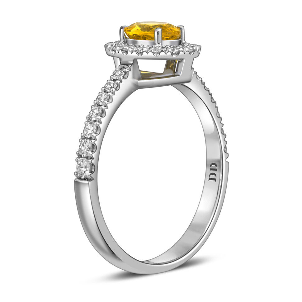 Кольцо из белого золота с бриллиантами и жёлтым сапфиром (062628)