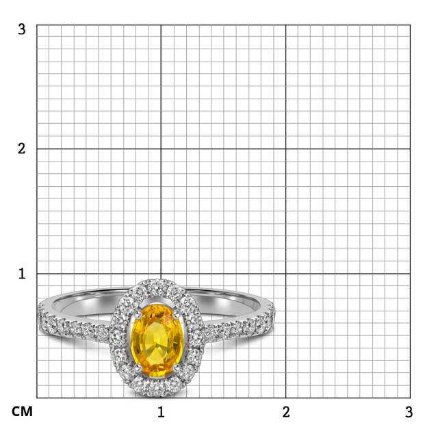 Кольцо из белого золота с бриллиантами и жёлтым сапфиром (062628)