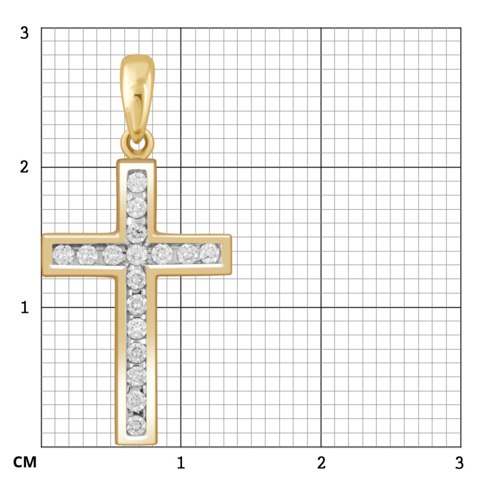Кулон крест из жёлтого золота с бриллиантами (048474)