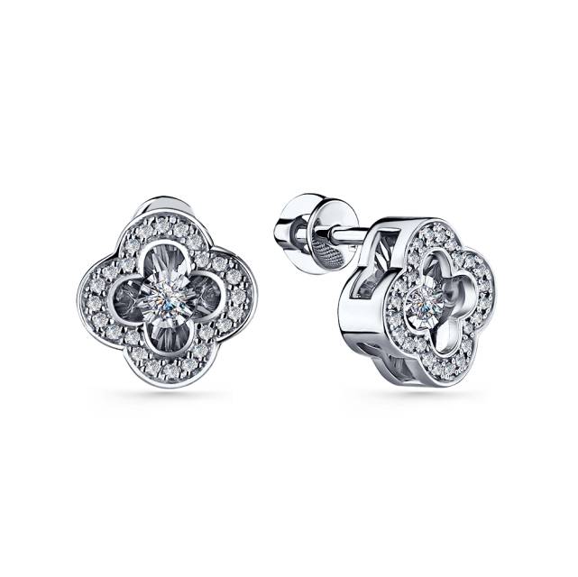 Серьги пусеты из белого золота с бриллиантами (060001)