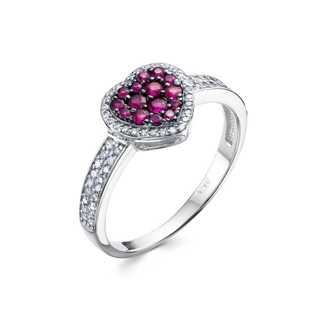 Кольцо из белого золота с бриллиантами и рубинами (060420)