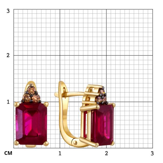 Серьги из жёлтого золота с коньячными бриллиантами и рубинами (052082)