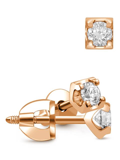 Серьги пусеты из красного золота с бриллиантами (038029)