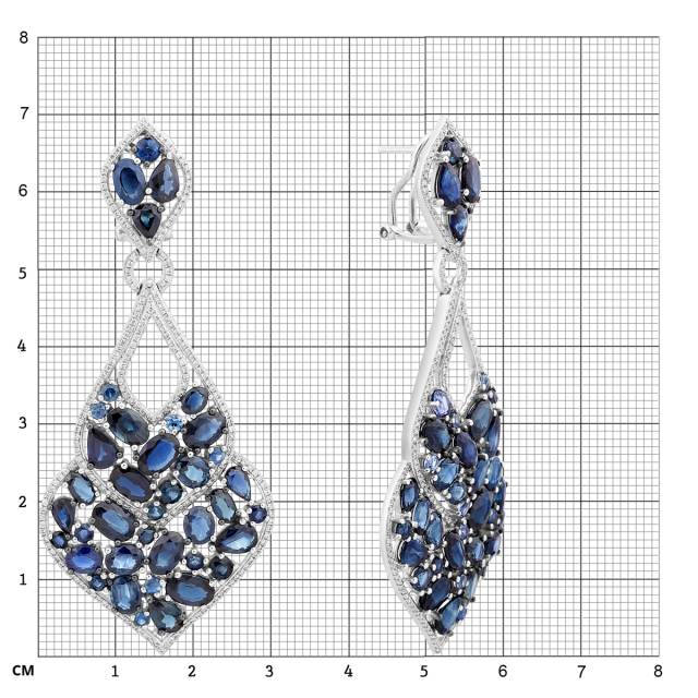 Серьги из белого золота с бриллиантами и сапфирами (003908)