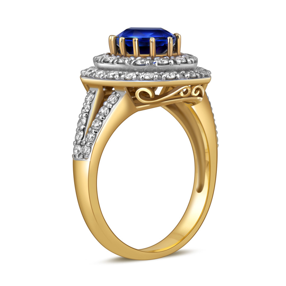 Кольцо из жёлтого золота с бриллиантами и сапфиром (020963)