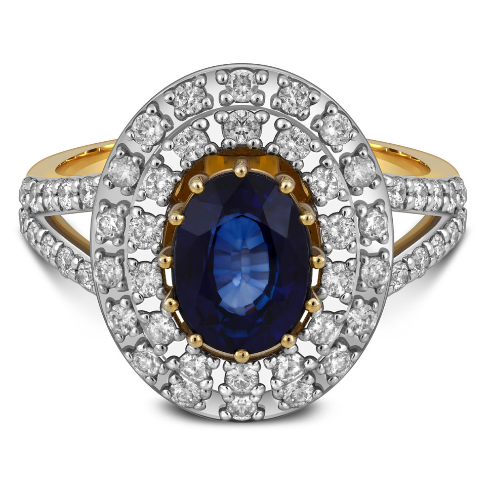 Кольцо из жёлтого золота с бриллиантами и сапфиром (020963)