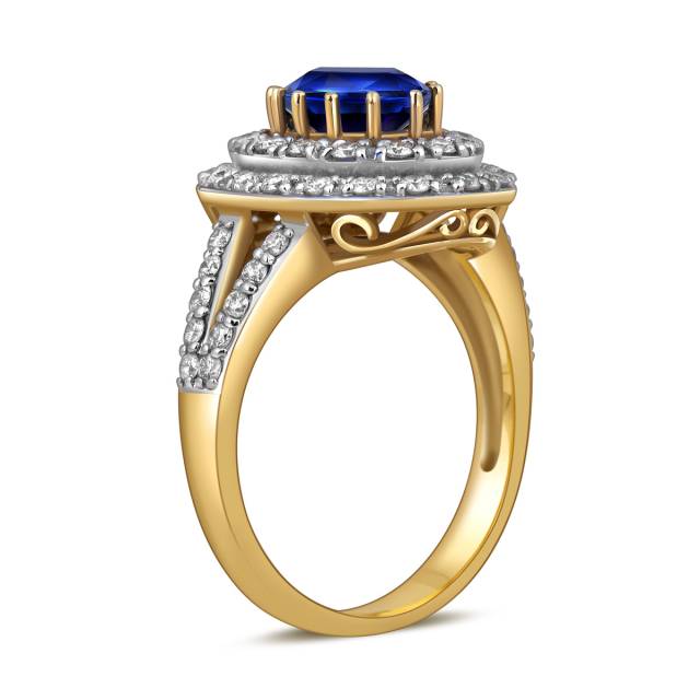 Кольцо из жёлтого золота с бриллиантами и сапфиром (020963)