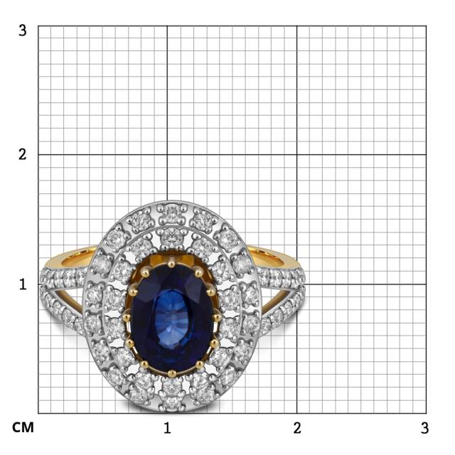 Кольцо из жёлтого золота с бриллиантами и сапфиром (020963)