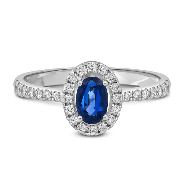 Кольцо из белого золота с бриллиантами и сапфиром (049560)