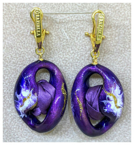 Серьги из серебра с эмалью и шёлком 