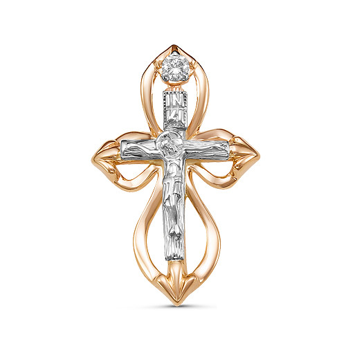Кулон крест из красного золота с бриллиантом (051098)
