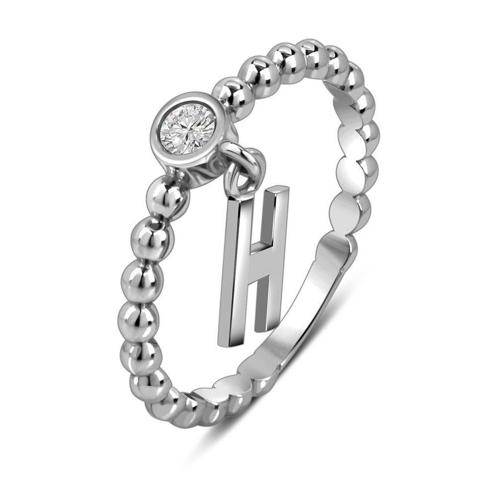 Кольцо из белого золота с фианитом, буква 