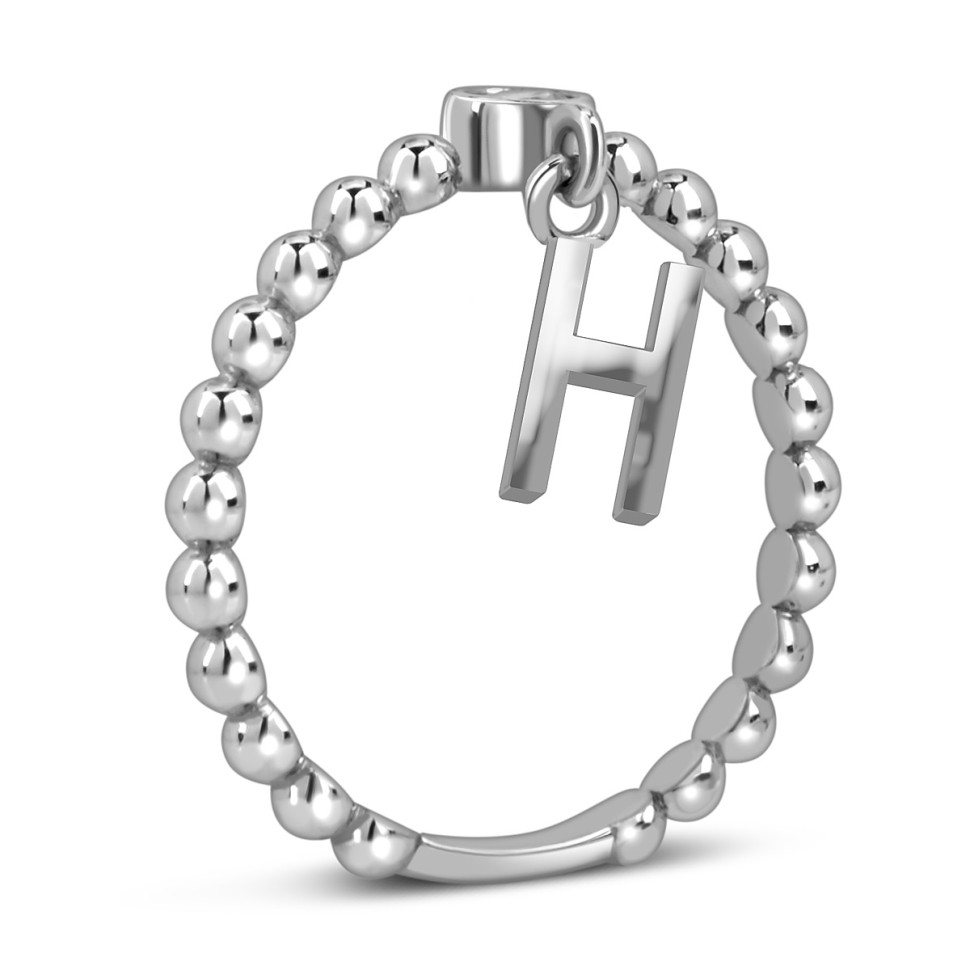 Кольцо из белого золота с фианитом, буква 