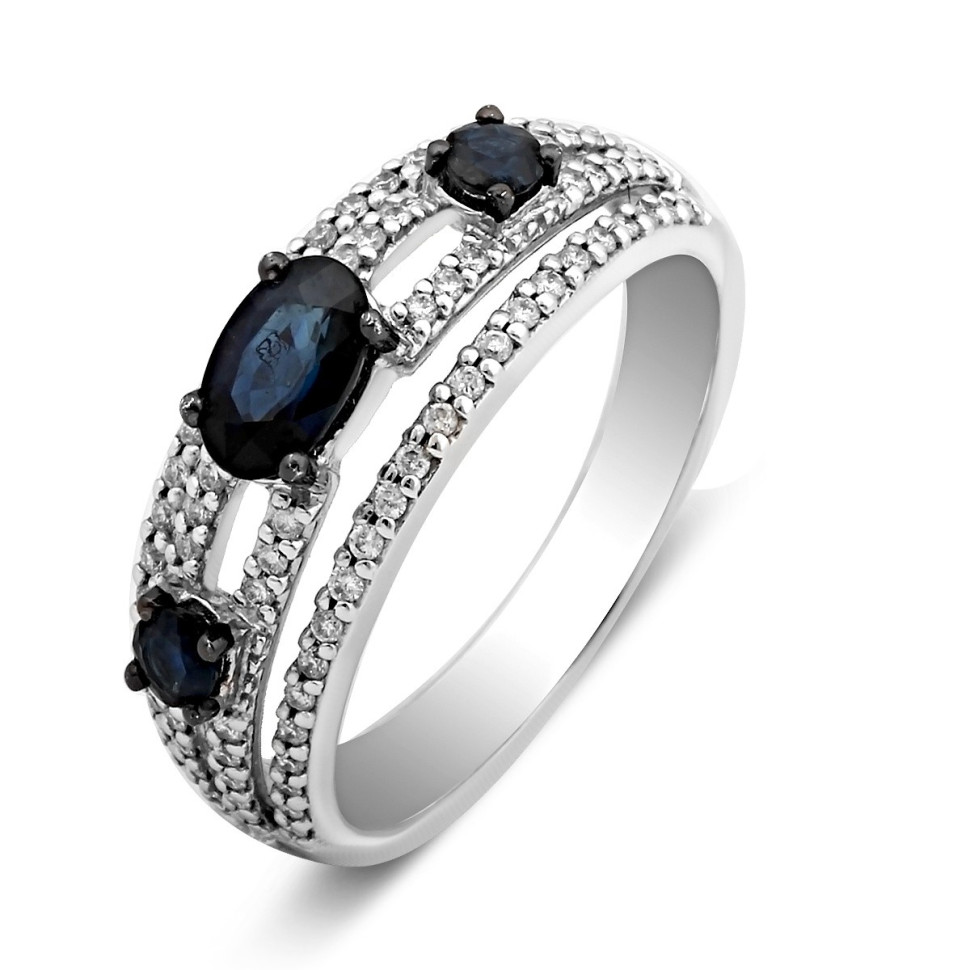 Кольцо из белого золота с бриллиантами и сапфирами (018642)