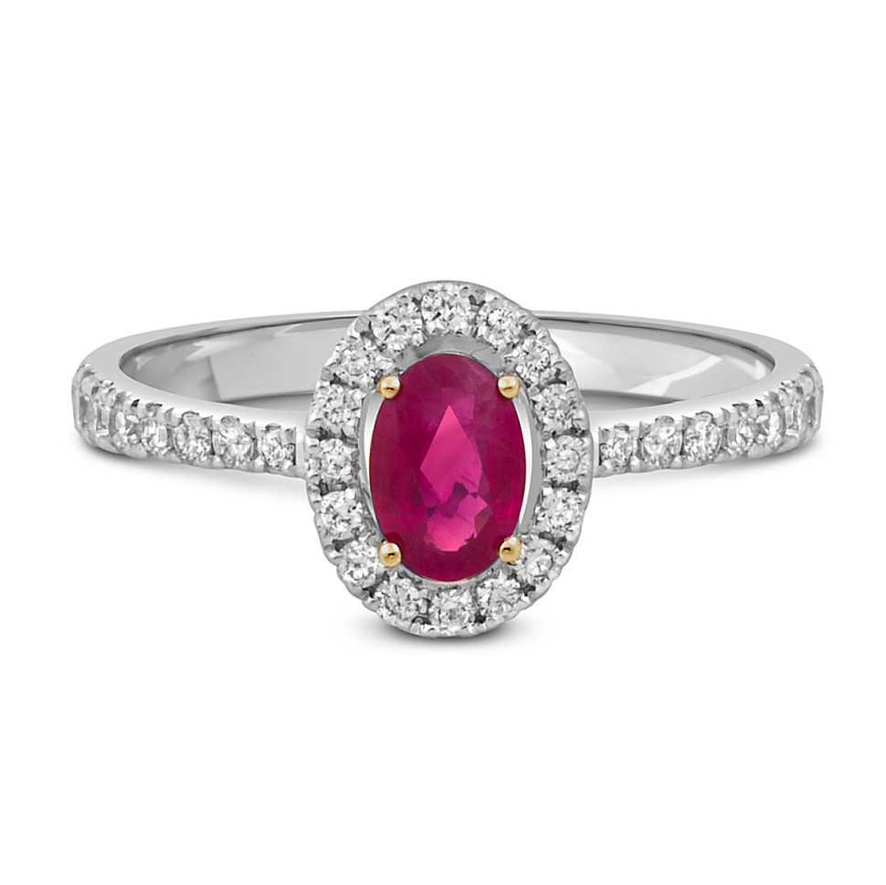 Кольцо из белого золота с бриллиантами и рубином (049875)