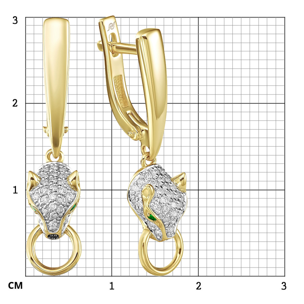 Серьги из жёлтого золота с бриллиантами и изумрудами (064276)