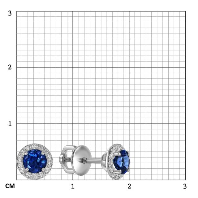 Серьги пусеты из белого золота с бриллиантами и сапфирами (052535)