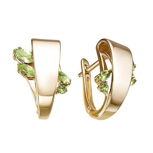 Серьги из красного золота с хризолитами (041533)